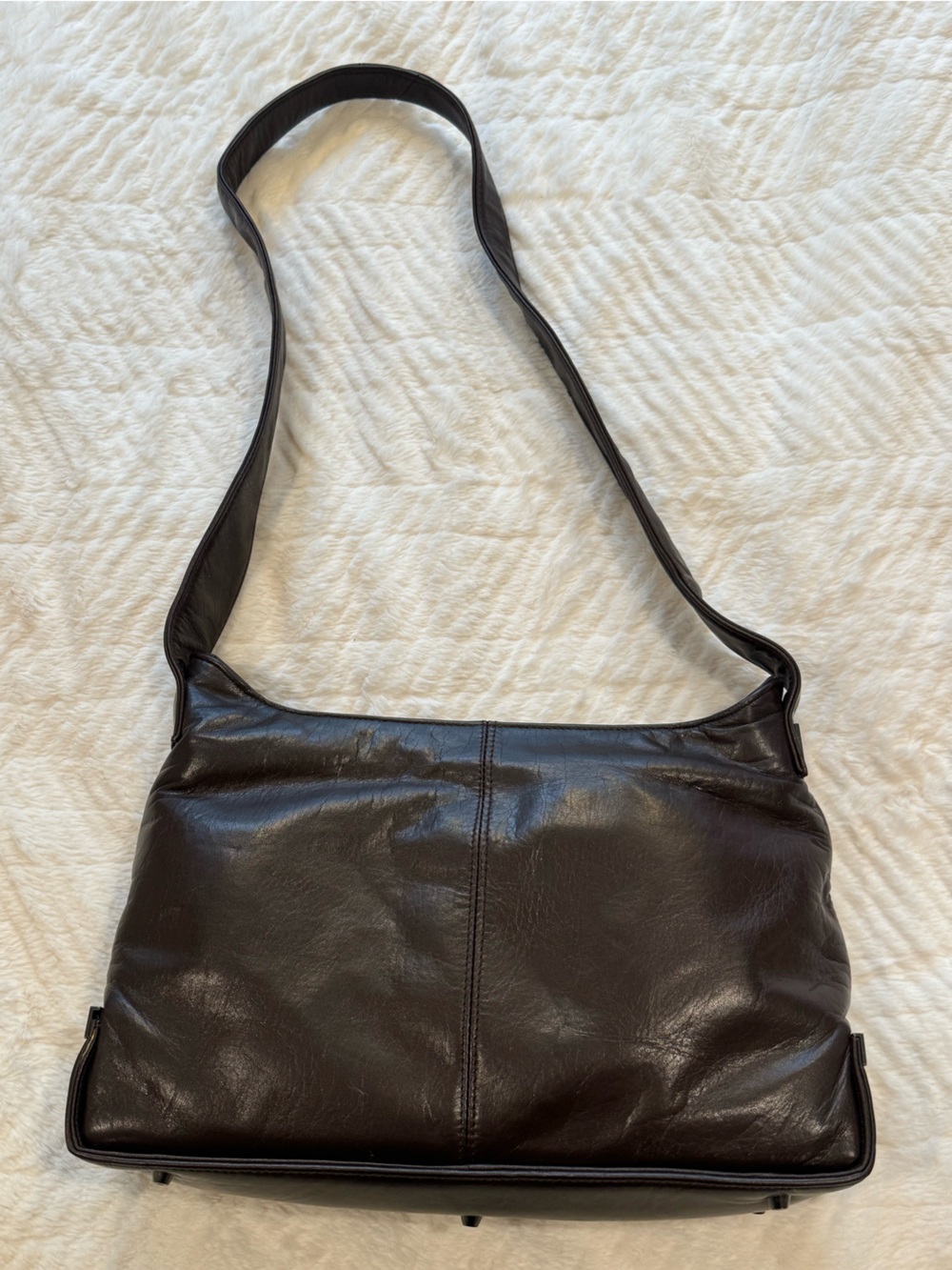 Vintage Perlina Brown Leather Shoulder Bag Minimalist Y2K Tote